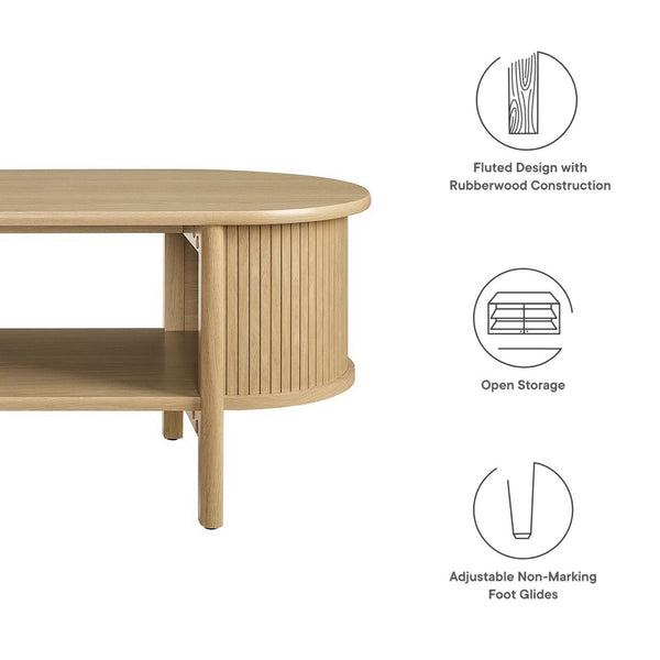 Modway Furniture Cadence Coffee Table - Mid-Century Modern Design with Elegant Oval Shape and Functional Storage Solutions Oak EEI-6837-OAK