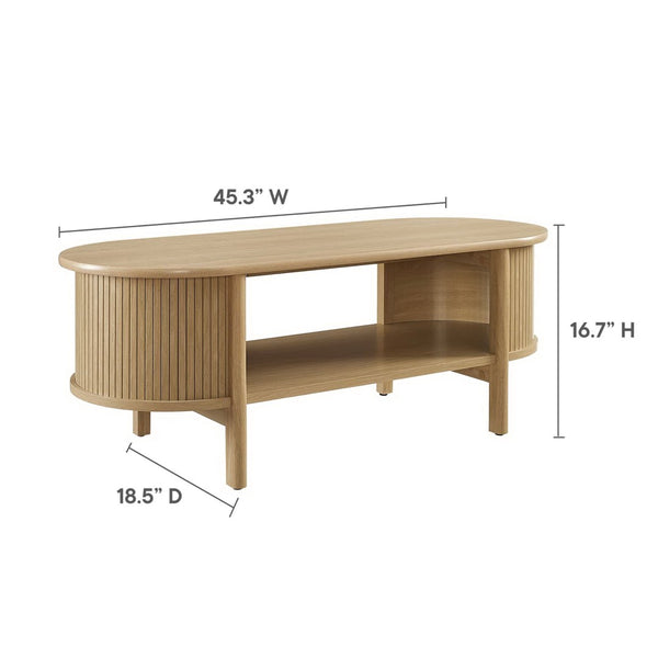 Modway Furniture Cadence Coffee Table - Mid-Century Modern Design with Elegant Oval Shape and Functional Storage Solutions Oak EEI-6837-OAK
