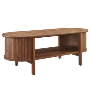 Modway Furniture Cadence Coffee Table - Mid-Century Modern Design with Elegant Oval Shape and Functional Storage Solutions Walnut EEI-6837-WAL