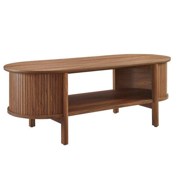 Modway Furniture Cadence Coffee Table - Mid-Century Modern Design with Elegant Oval Shape and Functional Storage Solutions Walnut EEI-6837-WAL