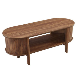 Modway Furniture Cadence Coffee Table - Mid-Century Modern Design with Elegant Oval Shape and Functional Storage Solutions Walnut EEI-6837-WAL
