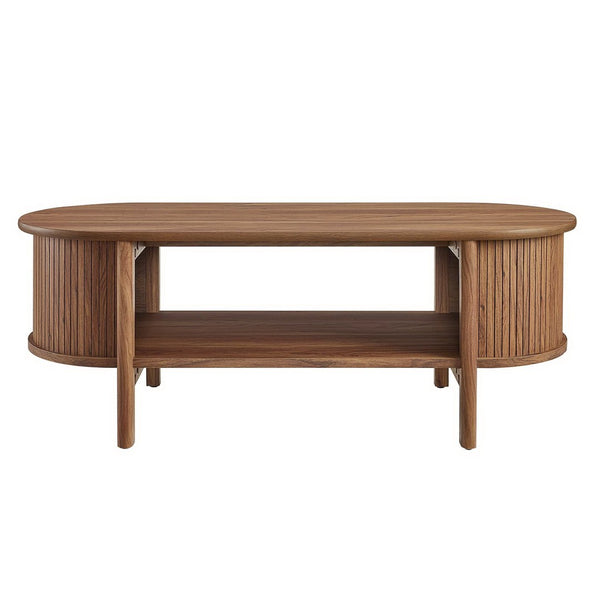 Modway Furniture Cadence Coffee Table - Mid-Century Modern Design with Elegant Oval Shape and Functional Storage Solutions Walnut EEI-6837-WAL