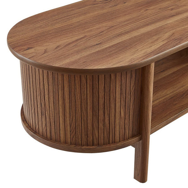 Modway Furniture Cadence Coffee Table - Mid-Century Modern Design with Elegant Oval Shape and Functional Storage Solutions Walnut EEI-6837-WAL