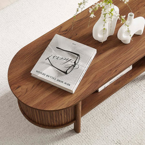 Modway Furniture Cadence Coffee Table - Mid-Century Modern Design with Elegant Oval Shape and Functional Storage Solutions Walnut EEI-6837-WAL