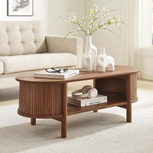 Modway Furniture Cadence Coffee Table - Mid-Century Modern Design with Elegant Oval Shape and Functional Storage Solutions Walnut EEI-6837-WAL