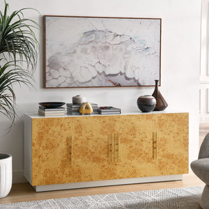 Modway Furniture Abel 69-Inch Mid-Century Modern Burl Wood Sideboard Buffet TV Stand with Soft-Close Doors & Storage EEI-6847-WHI-BUR