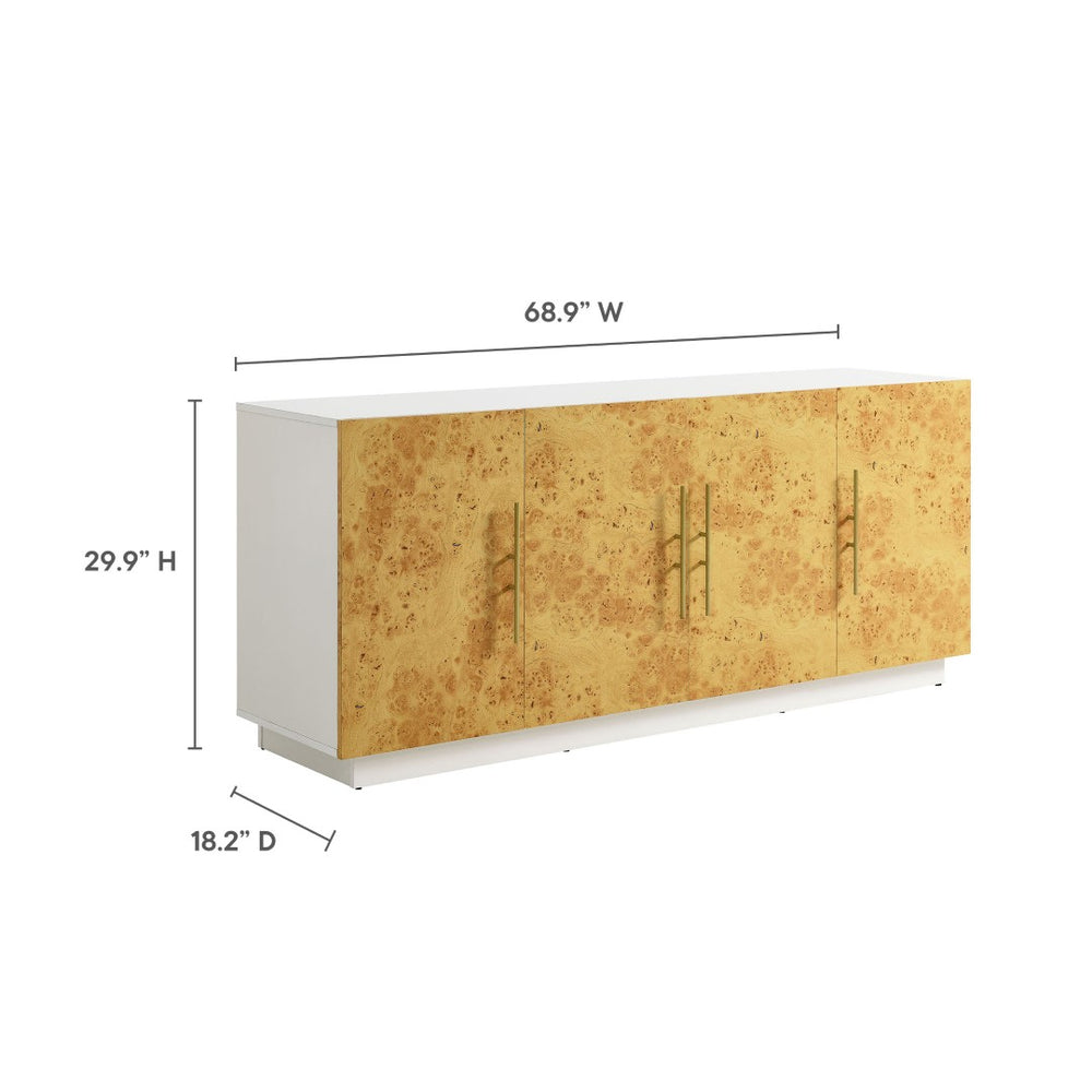 Modway Furniture Abel 69-Inch Mid-Century Modern Burl Wood Sideboard Buffet TV Stand with Soft-Close Doors & Storage EEI-6847-WHI-BUR