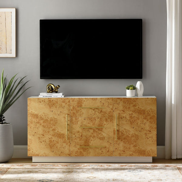 Modway Furniture Abel 59" Mid-Century Modern Burl Wood Sideboard Buffet - Versatile TV Stand with Organized Storage EEI-6848-WHI-BUR