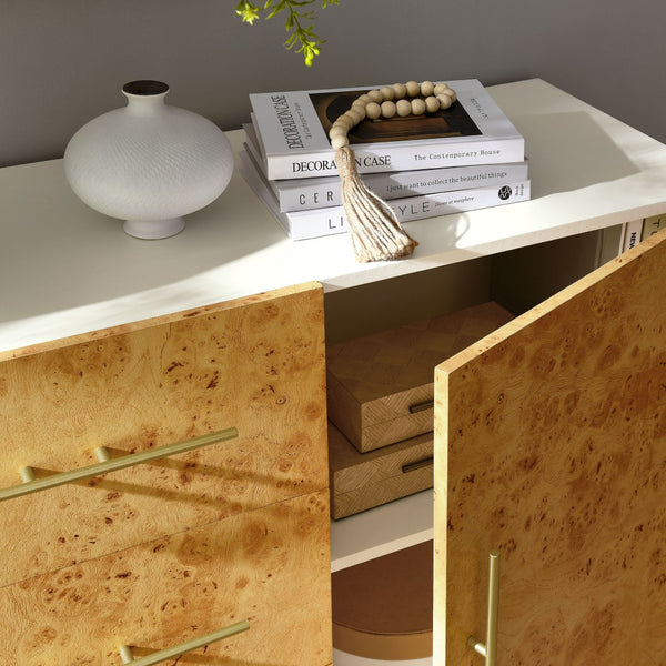 Modway Furniture Abel 59" Mid-Century Modern Burl Wood Sideboard Buffet - Versatile TV Stand with Organized Storage EEI-6848-WHI-BUR