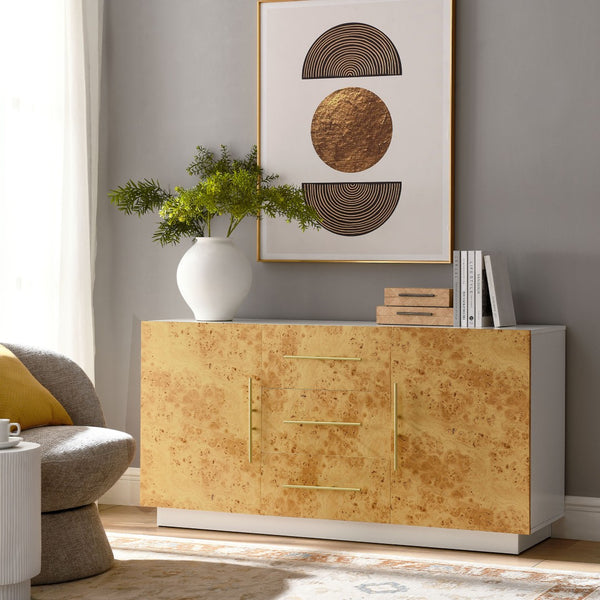 Modway Furniture Abel 59" Mid-Century Modern Burl Wood Sideboard Buffet - Versatile TV Stand with Organized Storage EEI-6848-WHI-BUR