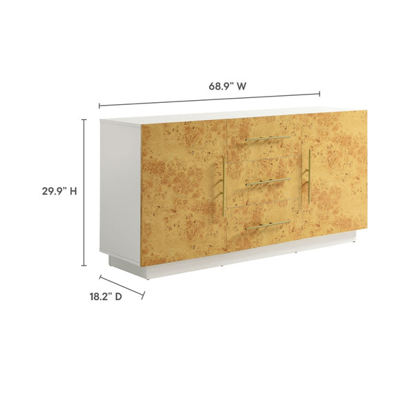 Modway Furniture Abel 59" Mid-Century Modern Burl Wood Sideboard Buffet - Versatile TV Stand with Organized Storage EEI-6848-WHI-BUR