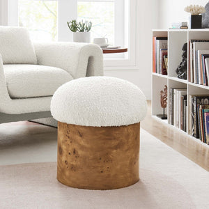 Modway Furniture Breeze Boucle Upholstered Ottoman - Modern Mushroom Design with Solid Wood Base & Floor Glides EEI-6850-IVO-BUR