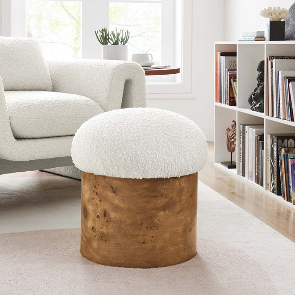 Modway Furniture Breeze Boucle Upholstered Ottoman - Modern Mushroom Design with Solid Wood Base & Floor Glides EEI-6850-IVO-BUR