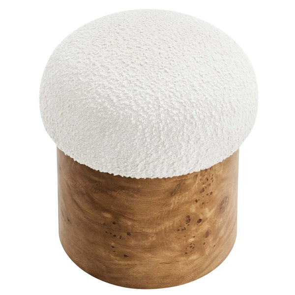 Modway Furniture Breeze Boucle Upholstered Ottoman - Modern Mushroom Design with Solid Wood Base & Floor Glides EEI-6850-IVO-BUR