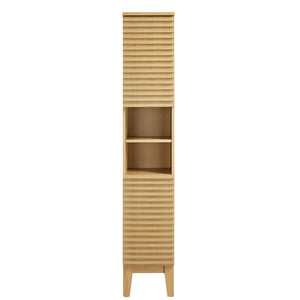 Modway Furniture Render Tall Narrow Bathroom Storage Cabinet - Stylish Mid-Century Design with Smart Organization Features Oak EEI-6851-OAK
