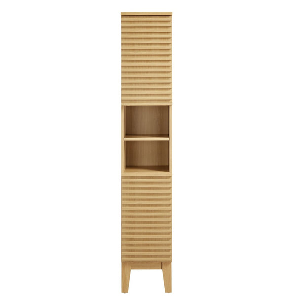 Modway Furniture Render Tall Narrow Bathroom Storage Cabinet - Stylish Mid-Century Design with Smart Organization Features Oak EEI-6851-OAK