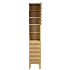 Modway Furniture Render Tall Narrow Bathroom Storage Cabinet - Stylish Mid-Century Design with Smart Organization Features Oak EEI-6851-OAK