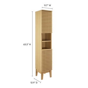 Modway Furniture Render Tall Narrow Bathroom Storage Cabinet - Stylish Mid-Century Design with Smart Organization Features Oak EEI-6851-OAK