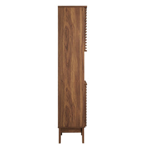Modway Furniture Render Tall Narrow Bathroom Storage Cabinet - Stylish Mid-Century Design with Smart Organization Features Walnut EEI-6851-WAL