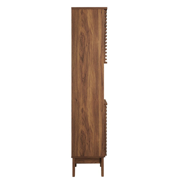 Modway Furniture Render Tall Narrow Bathroom Storage Cabinet - Stylish Mid-Century Design with Smart Organization Features Walnut EEI-6851-WAL