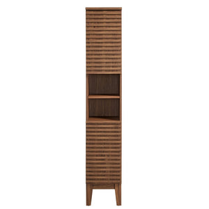 Modway Furniture Render Tall Narrow Bathroom Storage Cabinet - Stylish Mid-Century Design with Smart Organization Features Walnut EEI-6851-WAL