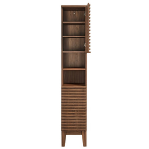 Modway Furniture Render Tall Narrow Bathroom Storage Cabinet - Stylish Mid-Century Design with Smart Organization Features Walnut EEI-6851-WAL