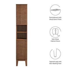 Modway Furniture Render Tall Narrow Bathroom Storage Cabinet - Stylish Mid-Century Design with Smart Organization Features Walnut EEI-6851-WAL