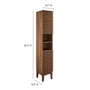 Modway Furniture Render Tall Narrow Bathroom Storage Cabinet - Stylish Mid-Century Design with Smart Organization Features Walnut EEI-6851-WAL
