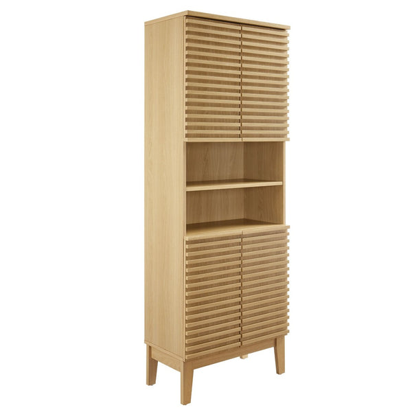 Modway Furniture Render Tall Bathroom Storage Cabinet - Mid-Century Modern Design with Soft-Close Doors and Shelves Oak EEI-6852-OAK