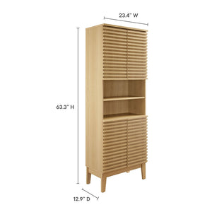 Modway Furniture Render Tall Bathroom Storage Cabinet - Mid-Century Modern Design with Soft-Close Doors and Shelves Oak EEI-6852-OAK