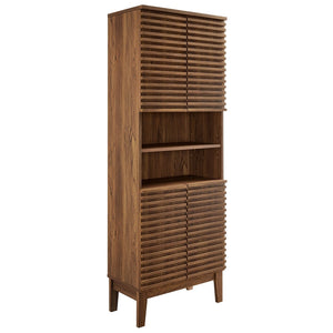 Modway Furniture Render Tall Bathroom Storage Cabinet - Mid-Century Modern Design with Soft-Close Doors and Shelves Walnut EEI-6852-WAL