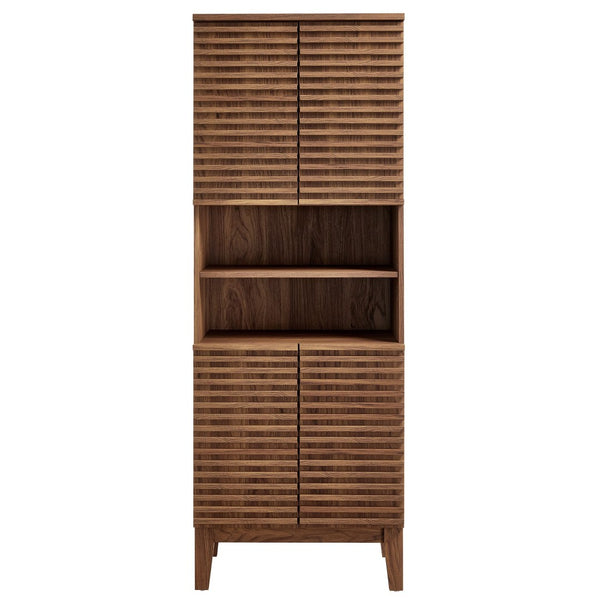 Modway Furniture Render Tall Bathroom Storage Cabinet - Mid-Century Modern Design with Soft-Close Doors and Shelves Walnut EEI-6852-WAL