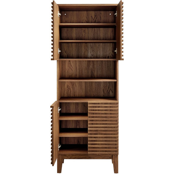 Modway Furniture Render Tall Bathroom Storage Cabinet - Mid-Century Modern Design with Soft-Close Doors and Shelves Walnut EEI-6852-WAL