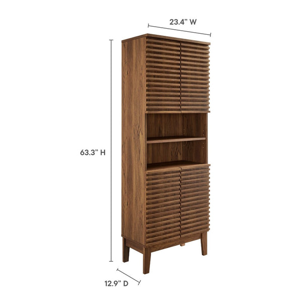 Modway Furniture Render Tall Bathroom Storage Cabinet - Mid-Century Modern Design with Soft-Close Doors and Shelves Walnut EEI-6852-WAL