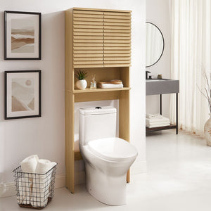 Modway Furniture Render Over the Toilet Bathroom Storage Cabinet – Mid-Century Design with Soft-Close Doors & Shelves Oak EEI-6853-OAK