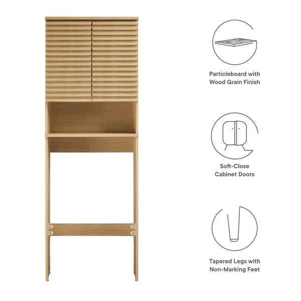 Modway Furniture Render Over the Toilet Bathroom Storage Cabinet – Mid-Century Design with Soft-Close Doors & Shelves Oak EEI-6853-OAK