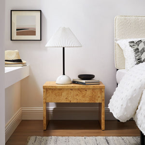 Modway Furniture Hudson 1-Drawer Mid-Century Modern Burl Wood Nightstand - Elegant Storage for Small Spaces EEI-6855-BUR