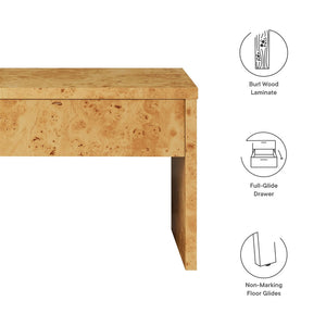 Modway Furniture Hudson 1-Drawer Mid-Century Modern Burl Wood Nightstand - Elegant Storage for Small Spaces EEI-6855-BUR