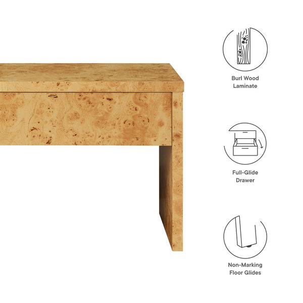 Modway Furniture Hudson 1-Drawer Mid-Century Modern Burl Wood Nightstand - Elegant Storage for Small Spaces EEI-6855-BUR