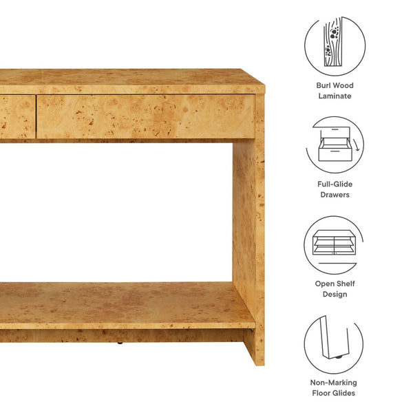 Modway Furniture Hudson 2-Drawer Console Table with Burl Wood Finish - Stylish Mid-Century Modern Design for Your Home EEI-6857-BUR