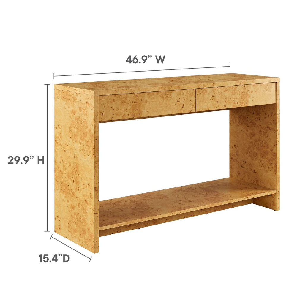Modway Furniture Hudson 2-Drawer Console Table with Burl Wood Finish - Stylish Mid-Century Modern Design for Your Home EEI-6857-BUR