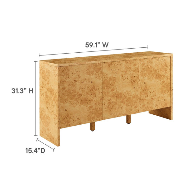Modway Furniture Hudson 60" Contemporary Burl Wood Sideboard - Stylish Storage Solution with Soft-Close Doors EEI-6860-BUR