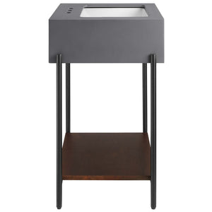 Modway Furniture Etch 24" Bathroom Vanity with Raw Concrete Top & Open Acacia Shelf – Modern Industrial Design EEI-6861-BLK-WHI