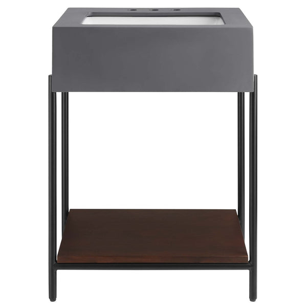 Modway Furniture Etch 24" Bathroom Vanity with Raw Concrete Top & Open Acacia Shelf – Modern Industrial Design EEI-6861-BLK-WHI