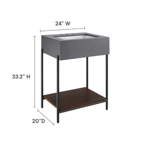 Modway Furniture Etch 24" Bathroom Vanity with Raw Concrete Top & Open Acacia Shelf – Modern Industrial Design EEI-6861-BLK-WHI
