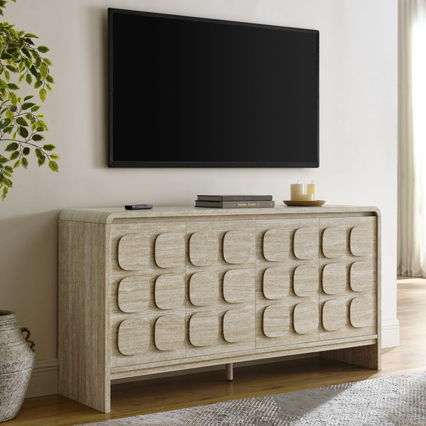 Modway Furniture Toscana 61" Mid-Century Modern Sideboard with Soft-Close Doors and Elegant Storage Solution Travertine EEI-6862-TRA