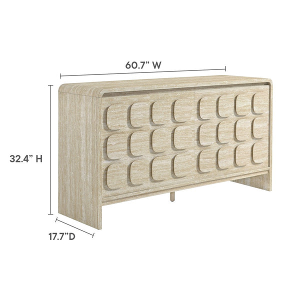 Modway Furniture Toscana 61" Mid-Century Modern Sideboard with Soft-Close Doors and Elegant Storage Solution Travertine EEI-6862-TRA