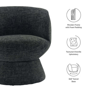 Modway Furniture Vesta Swivel Chair - Elegant Chenille Upholstered Barrel Design with 360° Movement and Comfort Carbon Black EEI-6863-CAR