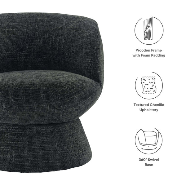 Modway Furniture Vesta Swivel Chair - Elegant Chenille Upholstered Barrel Design with 360° Movement and Comfort Carbon Black EEI-6863-CAR