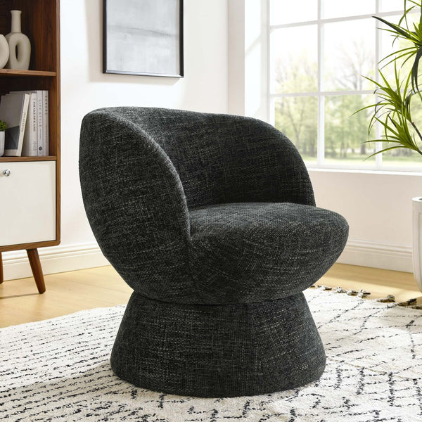 Modway Furniture Vesta Swivel Chair - Elegant Chenille Upholstered Barrel Design with 360° Movement and Comfort Carbon Black EEI-6863-CAR
